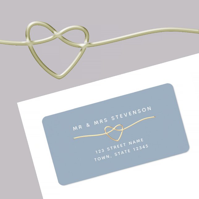 Gold Heart Dusty Blue Wedding Address Label (Creator Uploaded)