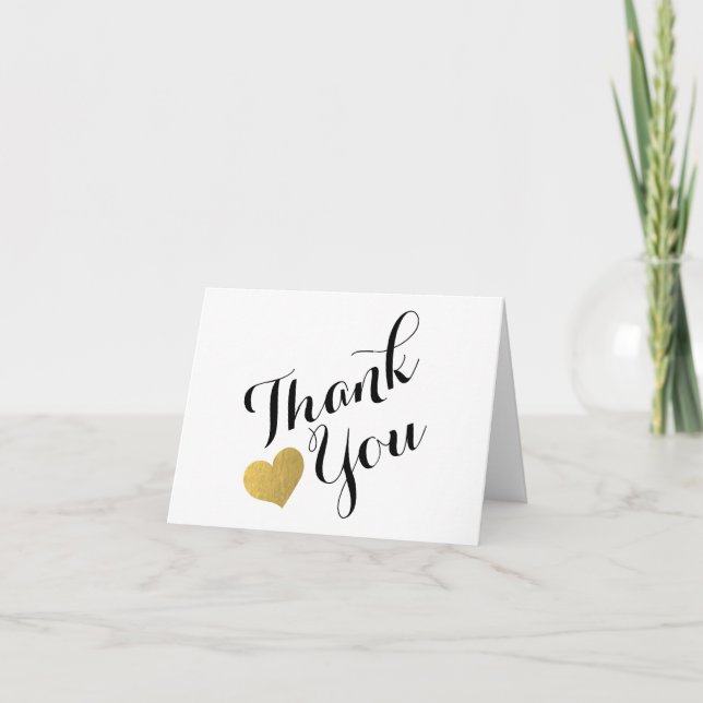 Gold Heart Elegant Typography Wedding Thank You (Front)