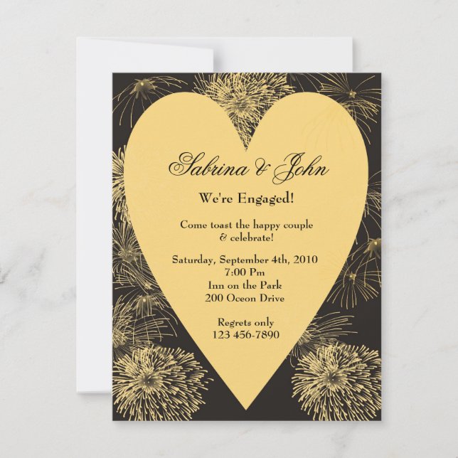 Gold Heart Engagement Invitation (Front)