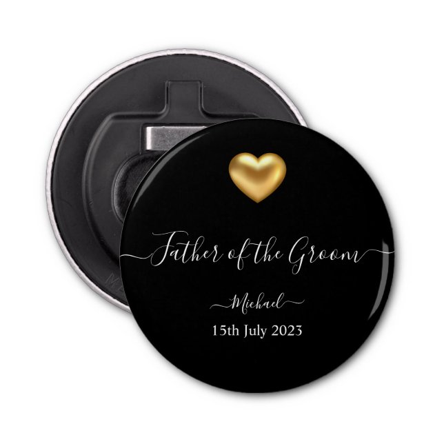 Gold Heart Father of the Groom Bottle Opener (Front)