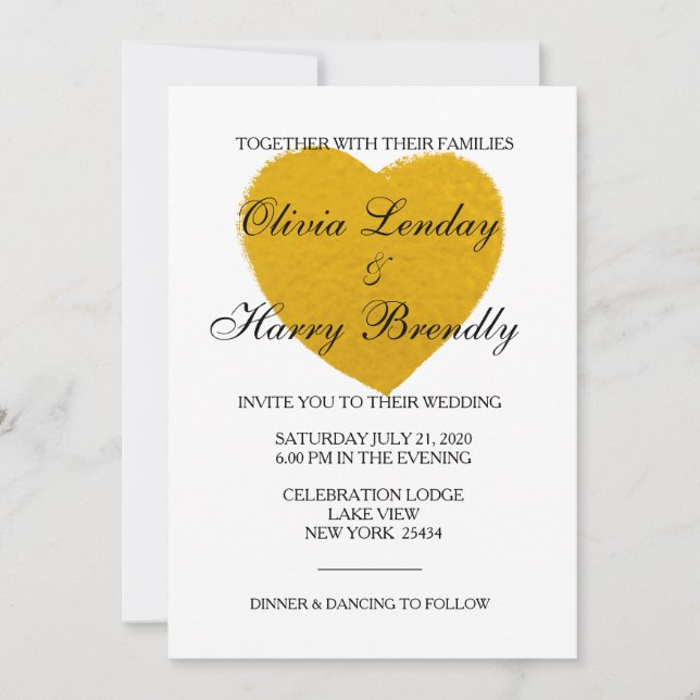 Gold Heart - Faux Foil Wedding Card (Front)