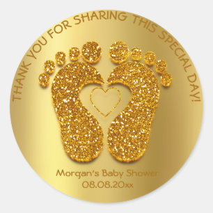 Gold Heart Feet Baby Shower Favour Gift Thank You Classic Round Sticker