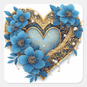 🌿 Gold Heart Floral Circle For Romantic Gift Wrap Square Sticker