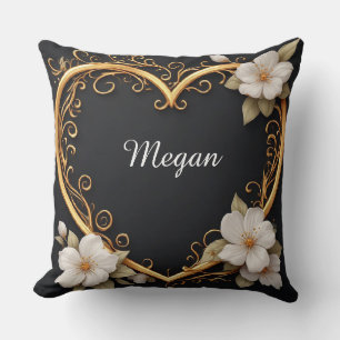 💐 Gold Heart Floral Elegant Romantic Luxury Gift Cushion