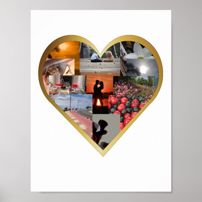 Gold Heart Frame Photo Collage Poster (Front)