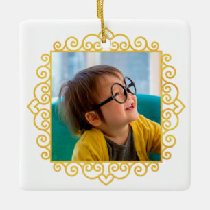 Gold Heart Frame Photo Personalised Gift Christmas Ceramic Ornament
