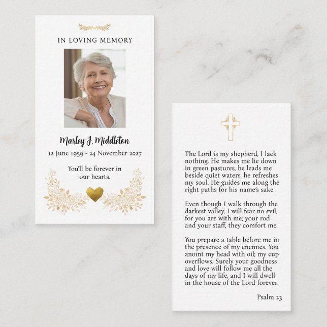 Gold Heart Funeral Prayer Card (Front/Back)