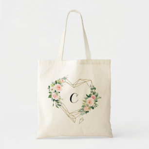 Gold Heart Geometric Blush Floral Custom Monogram Tote Bag