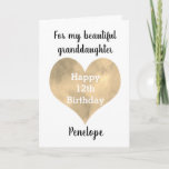 Gold Heart Happy 12th Birthday Granddaughter Card<br><div class="desc">A watercolor gold heart 12th birthday granddaughter card. You can easily personalise underneath the heart with her name. Inside this 12th birthday card reads a heartfelt message, which you can easily personalise if wanted. The back has a happy birthday message, which you can also personalise. This would make a unique...</div>