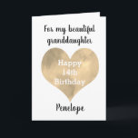 Gold Heart Happy 14th Birthday  Card<br><div class="desc">A gold heart watercolor granddaughter 14th birthday card,  which you can easily personalise with her name. Inside this 14th birthday card reads a birthday message for her,  but you can also personalise if wanted. There is a happy birthday message on the back. A unique personalised birthday keepsake for her.</div>