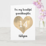 Gold Heart Happy 14th Birthday Granddaughter Card<br><div class="desc">A personalized heart granddaughter 14th birthday card that features a watercolor gold heart. You can personalize  gold heart with the age you need and add her name underneath the heart. The inside card message reads a heartfelt birthday message,  which also be easily personalized if wanted.</div>