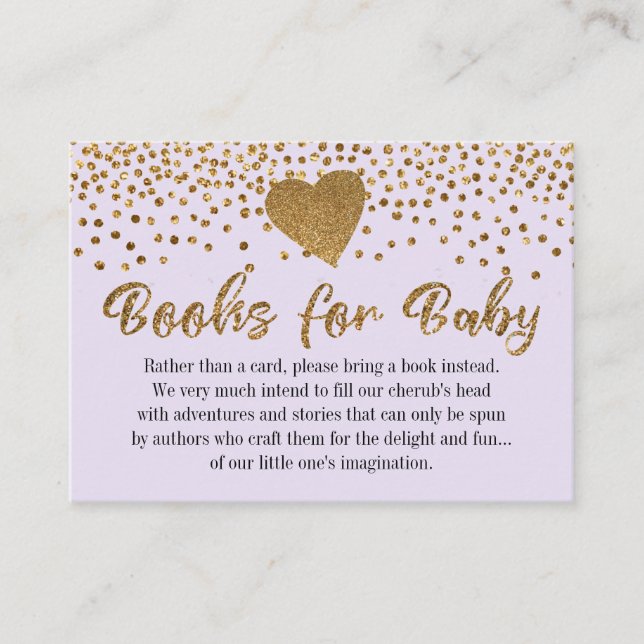 Gold Heart & Lavender Book Request Insert Cards (Front)
