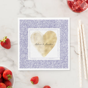 Gold Heart Lavender Purple Glitter Wedding Napkin