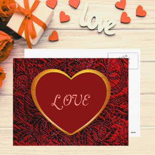 Gold Heart Love Frame with Red Fabric Postcard