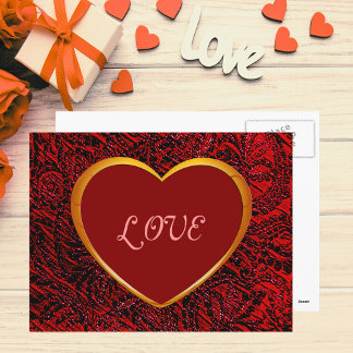Gold Heart Love Frame with Red Fabric Postcard
