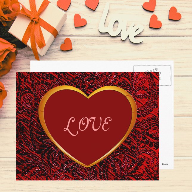 Gold Heart Love Frame with Red Fabric Postcard (Gold Heart Love Frame with Red Fabric Postcard)