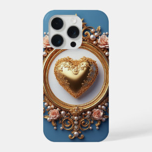 Gold Heart Luxe ✨ Pearl Bead Elegant Romantic iPhone 15 Pro Case