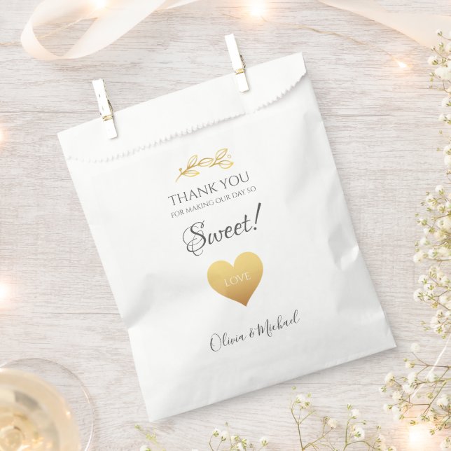Gold Heart Make Day Sweet Wedding Favour Bags (Clipped)