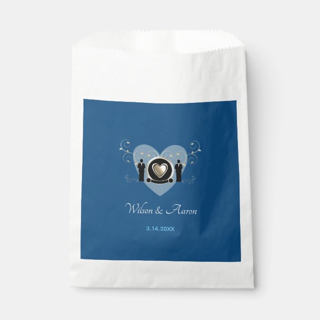 Gold Heart Male Wedding Blue | Favour Bags (Front)