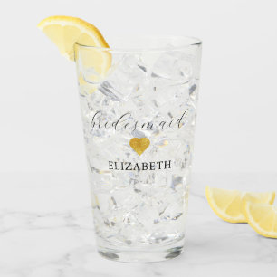 Gold Heart Minimalist Wedding Party Glass