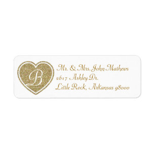 Gold Heart Monogram Custom Return Address Label