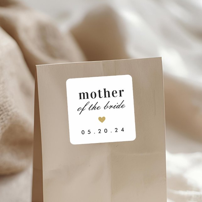 Gold Heart Mother of the Bride Gift Square Sticker (Creator Uploaded)