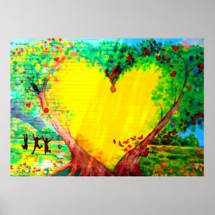 gold heart mural poster