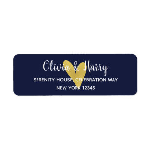 Gold Heart Navy Blue Wedding Return Address Labels