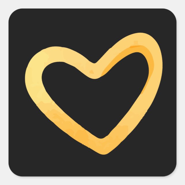 Gold heart on black background square sticker (Front)