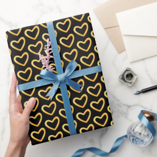 Gold Heart on Black Background Wrapping Paper