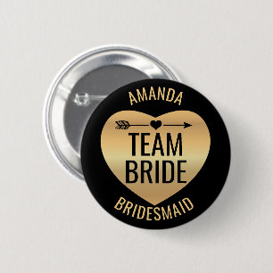 Gold Heart on Black with Arrow - Team Bride 6 Cm Round Badge