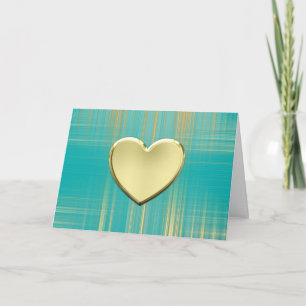 Gold Heart on Turquoise Plaid Card