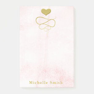 Gold Heart Ornament Blush Pink Personalised Post-it Notes