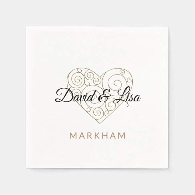 Gold Heart Paper Napkin  (Front)