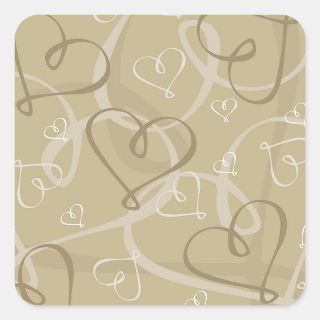 Gold heart pattern square sticker (Front)