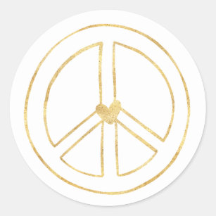 Gold Heart Peace Sign Classic Round Sticker