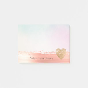 Gold Heart Peach Blush Sparkle Tie Dye Post-it Notes