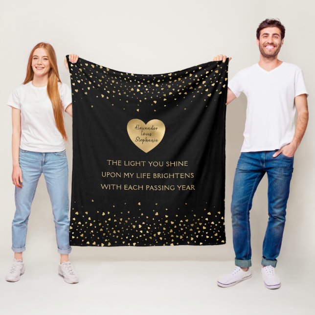 Gold Heart Personalised Valentines Day Love Fleece Blanket (In Situ)