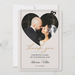 Gold Heart Photo Minimalist Wedding Thank You Card
