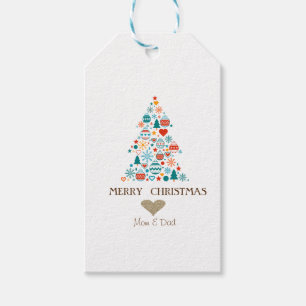 Gold Heart, Pine Tree Colourful Balls Christmas Gift Tags