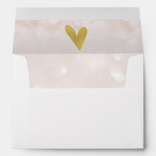 Gold Heart   Pink White 5x7 Wedding Envelope