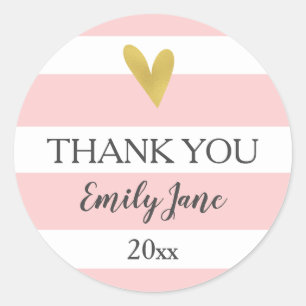 Gold Heart Pink White Stripes Baby Shower Stickers