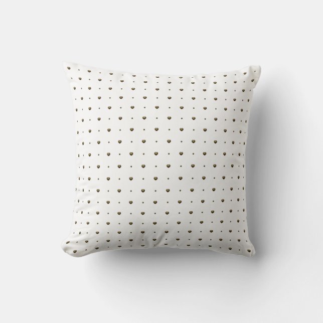 Gold Heart Polka Dots Throw Pillow (Front)