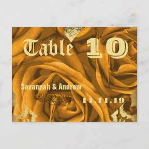 Gold Heart Roses and Butterflies Table Number Card