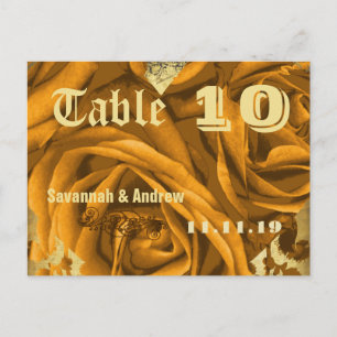 Gold Heart Roses and Butterflies Table Number Card