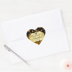 Gold Heart Roses & Butterflies Wedding Sticker