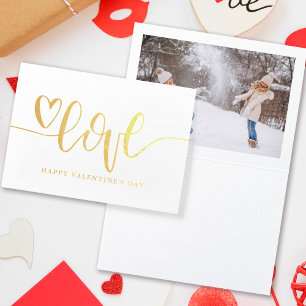 Gold Heart Script Love Happy Valentine's Day Photo Foil Card