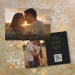 Gold Heart Script Photo Wedding QR Code Save The Date<br><div class="desc">This elegant heart script photo save the date card features your photo and a script save the date above your names,  date and venue. The reverse features an additional photo,  message,  and wedding website QR code on a black background. Designed by Thisisnotme©</div>