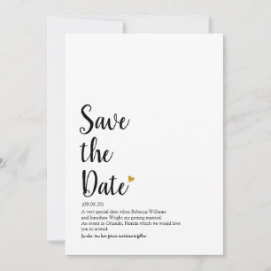 Gold Heart Script Save the Date Definition Invitation