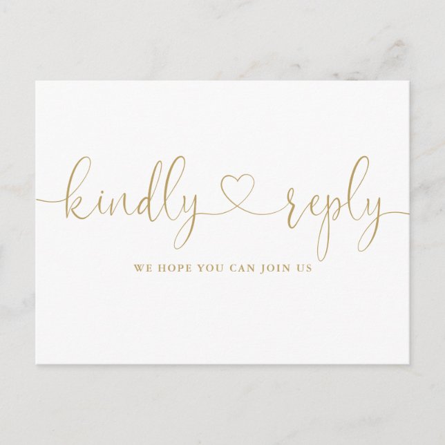 Gold Heart Script Song Request RSVP Invitation Postcard (Front)